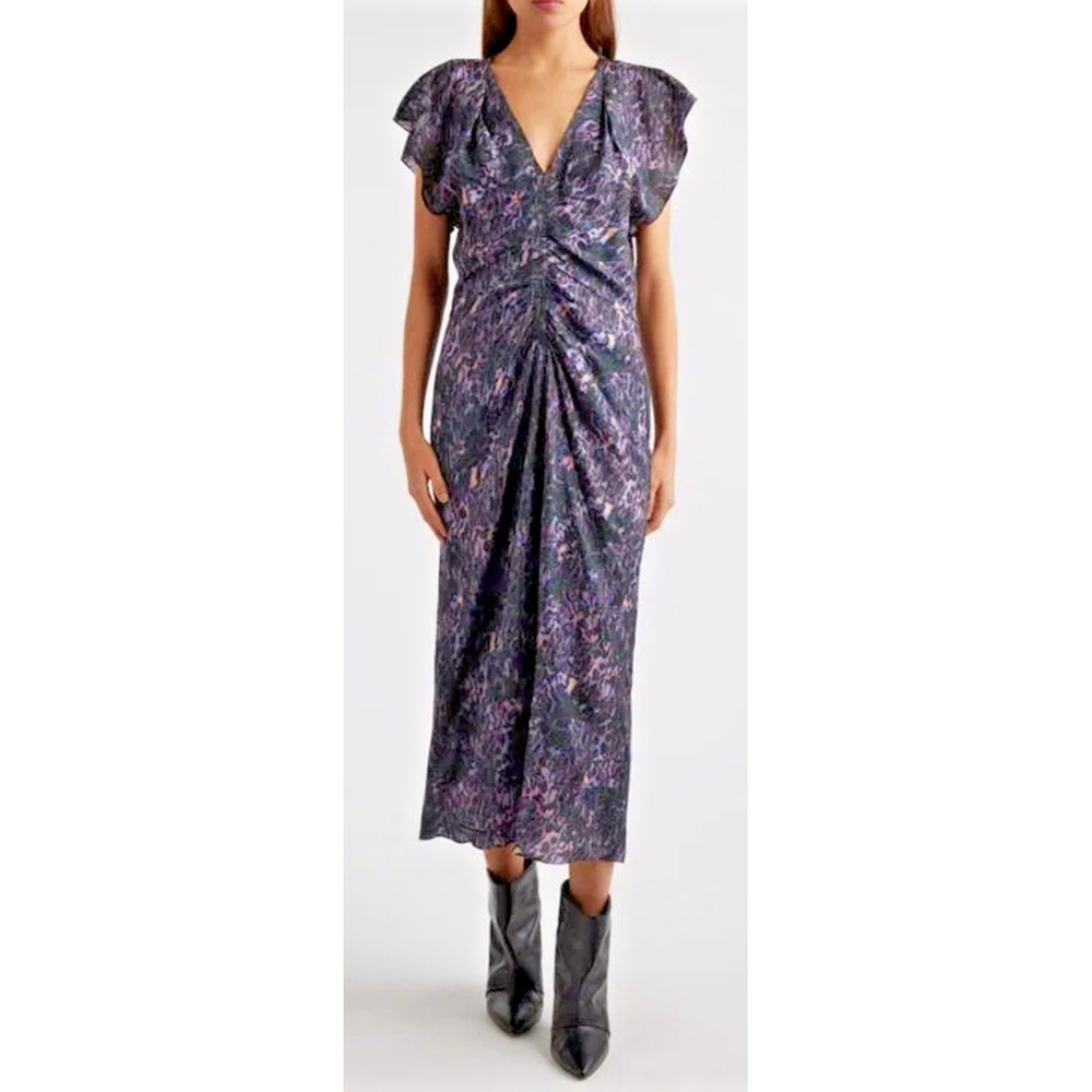 ISABEL MARANT Dress Size 34/0 Purple Print Lyndsay Short Flutter Sleeve